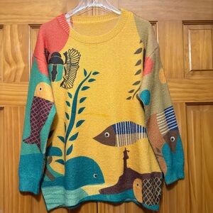 Colorful Graphic Fish Sweater EUC